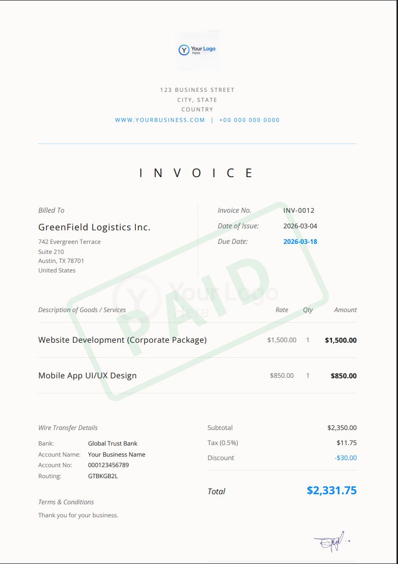 Boutique Editorial PDF Invoice Template