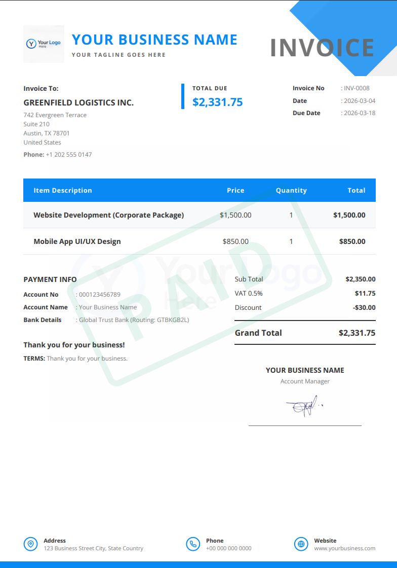 Classic Red PDF Invoice Template