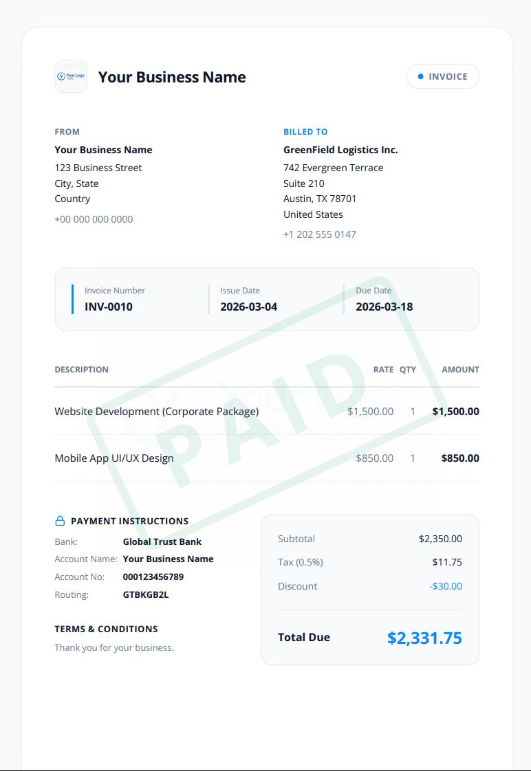 Modern SaaS PDF Invoice Template