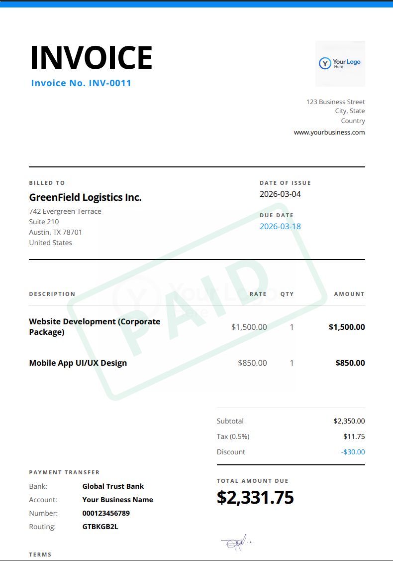 Swiss Minimal PDF Invoice Template